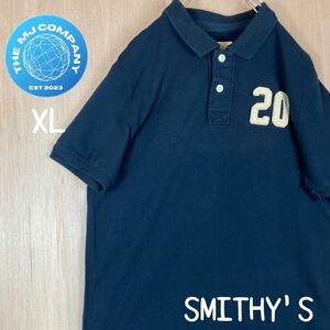 古着　SMITHY'S ワッペンロゴ　ネイビー　半袖ポロシャツ　XL ゴルフ ポロシャツ