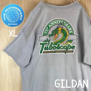 USA古着 GILDAN 企業ロゴ　ドラゴンプリント　半袖Tシャツ　XL