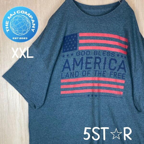 USA古着 5STAR GOD BLESS AMERICA プリントT XXL Tシャツ 半袖 半袖Tシャツ