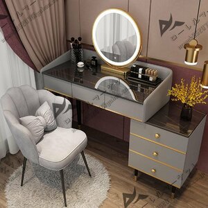  dresser bedside table, cushion attaching s tool set, cosmetics table LED light 3 color touch screen style light possibility 100cm