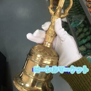 極上品 真言宗金剛鈴 仏具 真鍮製 密教法具 寺院仏具 磨き仕上げ 高さ26cm