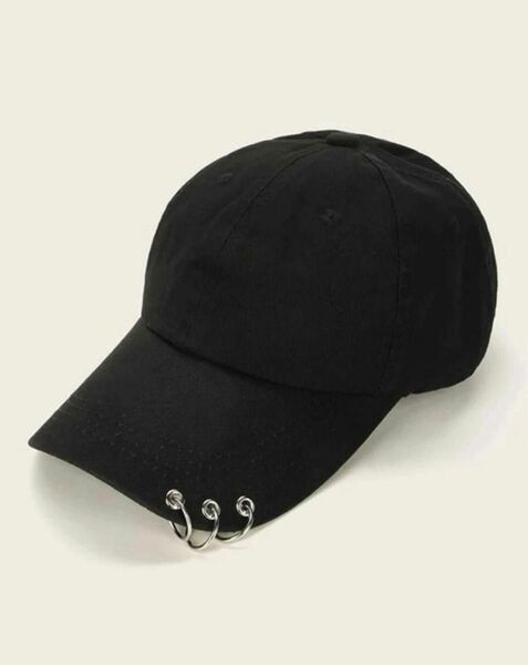 ベールボールキャップ リングデコレーション 帽子 黒 ブラック メンズレディース 韓国