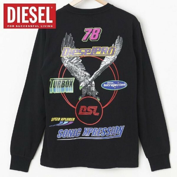 Sサイズ DIESEL ディーゼル ロゴ Tシャツ T-JUST-LS-E1 メンズ ブランド 黒 ブラック