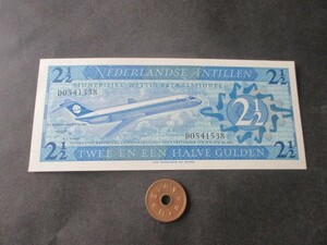 未　オランダ領アンチル諸島　1970年　フォッカー社F28ジェット機　2 1/2グルデン