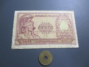  on goods + Italy 1951 year 100 lilac P-92a