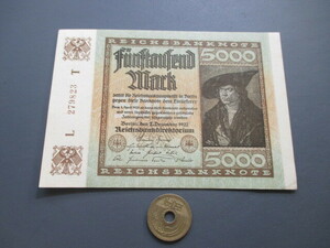  unused Germany 1922 year 5000 mark P-81a