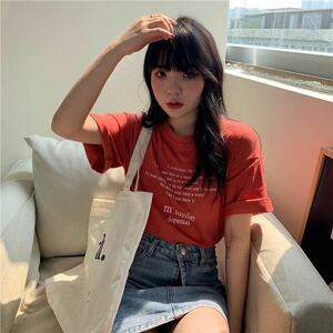 新品 ロゴティシャツ 半袖　Tシャツ 韓国 レディース メンズ レッド 未使用品