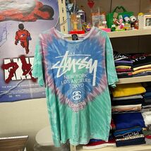 良品 STUSSY ステューシー プリント Tシャツ タイダイ ブルー グリーン Mサイズ ストリート アメカジ 古着MIX_画像1