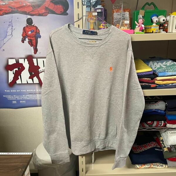 良品 POLO RALPH LAUREN ポロラルフローレン クルーネック スウェット グレー プリント Lサイズ 古着MIX アメカジ ユニセックスOK