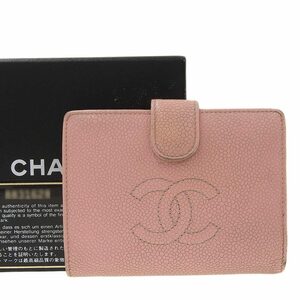 【本物保証】 保・箱付 シャネル CHANEL ガマ口付折財布 キャビアスキン ピンク A13497 シール付 8番台 ココマーク ロゴ