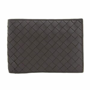 【本物保証】 美品 ボッテガヴェネタ BOTTEGA VENETA イントレチャート 二つ折財布 ダークブラウン 148324