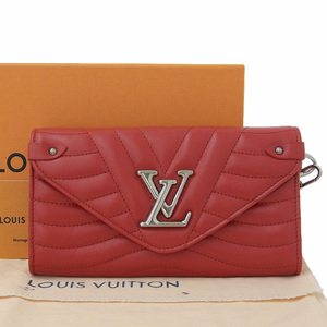 【本物保証】 箱・布袋付 超美品 ルイヴィトン LOUIS VUITTON ニューウェーブ ロングウォレット ホック付長財布 キルティング レッド 希少