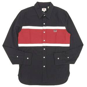 【本物保証】 超美品 リーバイス LEVIS シャツ 長袖 ポロシャツ コットン 黒 ブラック 赤 レッド 白 ホワイト S メンズ