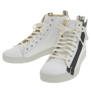 【本物保証】 ディーゼル DIESEL ファスナー ジップ チャック ハイカットスニーカー 靴 レザー ホワイト 白 28cm シンプル メンズ