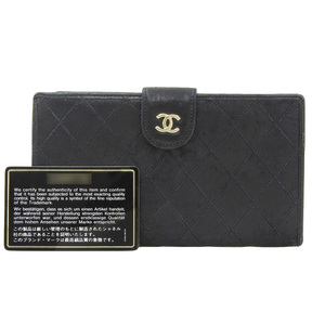 【本物保証】 保付 シャネル CHANEL ココマーク ビコローレ がま口付 長財布 レザー ブラック 黒 シール付 2番台