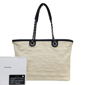 【本物保証】 保付 超美品 シャネル CHANEL マトラッセ キルティング バイカラー トートバッグ ベージュ ブラック シール付 20番台 A92744