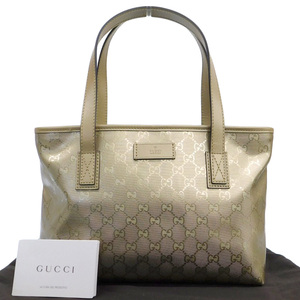 【本物保証】 布袋付 新品同様 グッチ GUCCI GGインプリメ ロゴ ハンドバッグ トートバッグ ゴールド 211138 002123 軽い