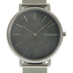 【本物保証】 箱・保付 超美品 スカーゲン SKAGEN メンズ クォーツ 腕時計 メッシュベルト ブラックシェル文字盤 SKW2730 シンプル 希少