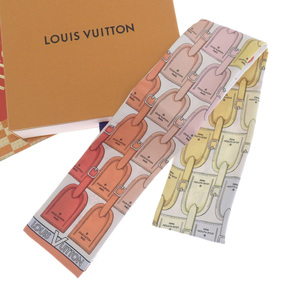 【本物保証】 箱付 新品同様 ルイヴィトン LOUIS VUITTON バンドー マイLVタグ スカーフ シルク ブロン M77678 ロゴ 希少 レア