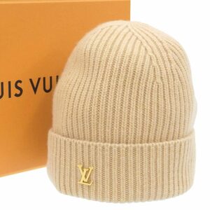 【本物保証】 箱付 新品同様 ルイヴィトン LOUIS VUITTON LV スパーク ロゴ ニット帽 ビーニー 帽子 カシミア ベージュ M77881