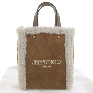 【本物保証】 布袋・保付 新品同様 ジミーチュウ JIMMY CHOO シアリング ミニ N/S 2WAYバッグ スエード ブラウン ホワイト MININSTOTEDHA