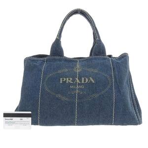 【本物保証】 保付 プラダ PRADA カナパトート ラージ GM ハンドバッグ トートバッグ デニム 青 ブルー B1872B