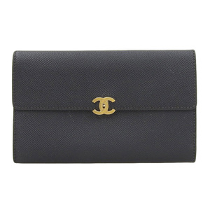 【本物保証】 シャネル CHANEL ココマーク 三つ折り財布 キャビアスキン ブラック 黒 ゴールド金具 シール付 5番台 希少 レア