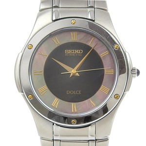 【本物保証】 超美品 セイコー SEIKO ドルチェ キネティック メンズ オートクォーツ 腕時計 黒×シェル文字盤 4M61 0A30