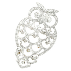 [ genuine article guarantee ] as good as new pendant attaching brooch K18WGmere diamond 0.77ct..... owl . luck No-brand No brand