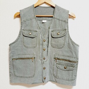 【Denim vest】デニムベスト ベスト グレー 灰色 ボタン カジュアル おしゃれ 着回し こなれ感 フェード感 重ね着 紳士 メンズ/Y7858HH