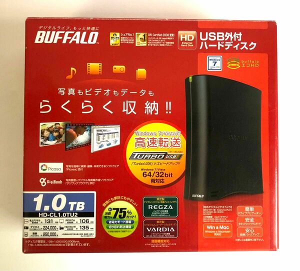 BUFFALO USB外付ハードディスク　　HD-CL1.0TU2 HD-CLU2シリーズ 1TB ブラック