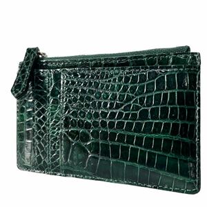  made in Japan crocodile shining processing purse green card-case change purse . coin case natural . leather wani simple light weight rhinoceros f