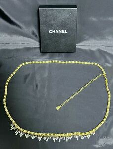 1 jpy ~ * Chanel CHANEL chain belt 97P / here Mark Vintage rhinestone Gold color / accessory / box attaching [ genuine article guarantee ]