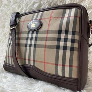 1円〜 Burberry バーバリー ノバチェック キャンバス×レザー 本革 ショルダーバッグ クロスボディ 斜め掛け シャドーホース ロゴプレート 