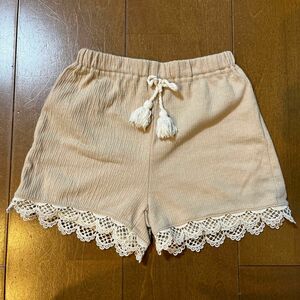 ショートズボン 90cm ベージュ 短パン ショートパンツ ひもリボン レース パンツ 可愛い