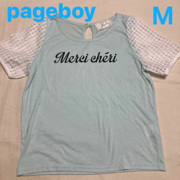  Pageboy 半袖Tシャツ シースルー袖 Ｍサイズ　パステルグリーン　
