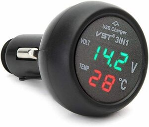 3in1 digital voltmeter thermometer USB car charger UEB 12V/24V battery correspondence ;ZYX000303;