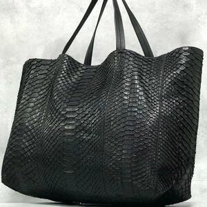 1 иен превосходный товар CELINE Celine питон Hori zontaru бегемот большая сумка бизнес кожа чёрный черный большая вместимость плечо .. супер редкий модель трудно найти 
