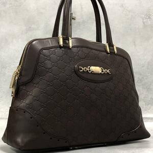 1 иен превосходный товар GUCCI Gucci GGsima кожа ручная сумочка большая сумка en Boss Logo plate металлические принадлежности темно-коричневый Vintage большая вместимость 