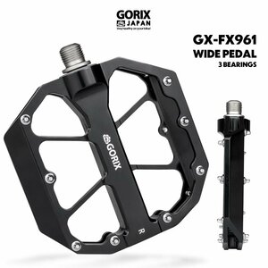 GORIX ゴリックス 自転車ペダル 幅広 滑らか回転 3ベアリング 滑り止めピン フラットペダル アルミ CNC (GX-FX961)