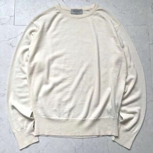 ジョンスメドレー John smedley メンズSサイズ レディース 美品 イギリス製 薄手ウール クルーネックニット アイボリー オフホワイト