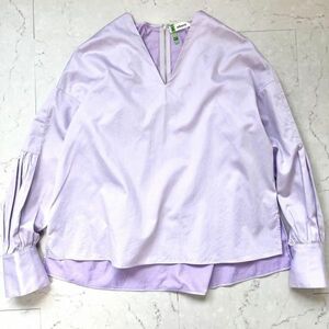 エブール ebure 美品 日本製 ギャザー袖 バルーン袖　プルオーバー オーバーサイズ　長袖　シャツ　ブラウス 36ラベンダー 紫