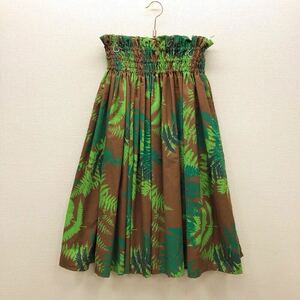 [.063]aro - юбка длина 72cm общий рисунок Brown × зеленый юбка пау flair юбка хула Hawaiian leaf рисунок б/у одежда бесплатная доставка 
