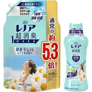 【まとめ買い】 【柔軟剤詰替+ビーズ本体セット】 超消臭 1WEEK 柔軟剤 部屋干し 花とおひさまの香り 詰め替え 2,100mL +