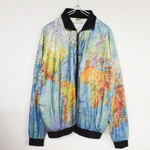 KM-4352v【ペーパージャケット】90s Graphic JACKETS★世界地図柄★L★Tyvek タイベック★GABELLI U.S★USA アメリカ古着★カートコバーン