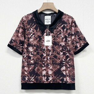 上級ヨーロッパ製※定価2万◆ブルガリア発※RISELIN 半袖Tシャツ 薄手 快適 艶 個性 総柄 透かし レトロ感 トップス レディース XL/50