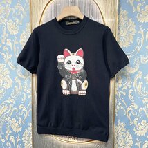 定価3万★christian milada・ミラノ発・半袖Tシャツ★高級ウール 上品 伸縮性 薄手 ソフト 招き猫 可愛い トップス 着やせ レディース M/46_画像7