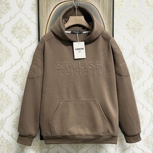 高級EU製＆定価4万◆UABONI*Paris*パーカー*ユアボニ*パリ発◆上質 快適 オシャレ 英字 カットソー プルオーバー スウェット 個性 日常 XL