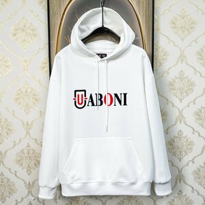 上品EU製＆定価4万◆UABONI*Paris*パーカー*ユアボニ*パリ発◆エジプト綿 快適 通気 ロゴ トップス プルオーバー スウェット 男女兼用 M/46