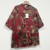 上級ヨーロッパ製※定価3万◆ブルガリア発※RISELIN 半袖Tシャツ 高級シルク混 速乾 薄手 総柄 折り襟 上品 トップス カジュアル 夏 L/48_画像10